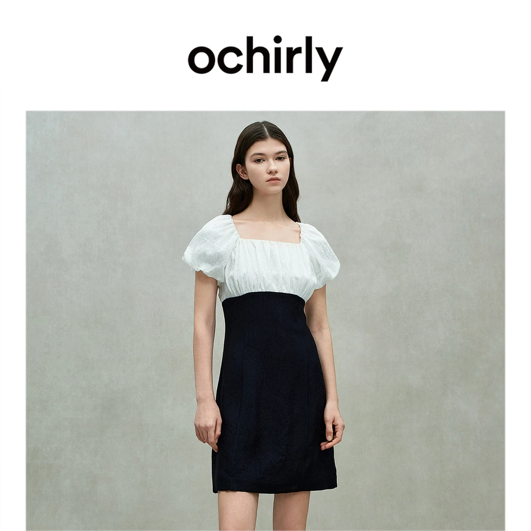 ochirly欧时力 醋酸方领A字连衣裙淡人穿搭度假裙夏季2025新品