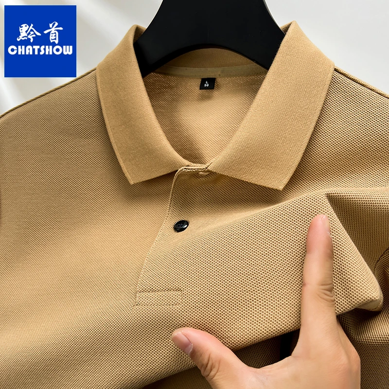 100%丝光棉纯棉男士短袖T恤新款纯色polo衫薄款透气商务休闲t恤衫
