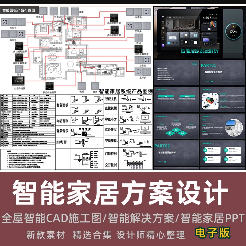 家装全屋智能家居CAD施工图库  智能化设计解析概念方案PPT模版