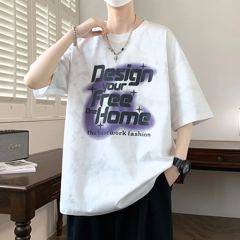 夏季青少年新款圆领短袖半袖T恤潮流初高中学生港风潮男宽松印花T