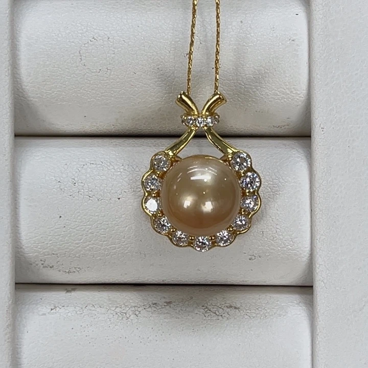 银S925镶嵌海水珍珠颈饰金珠10-11mm 24号