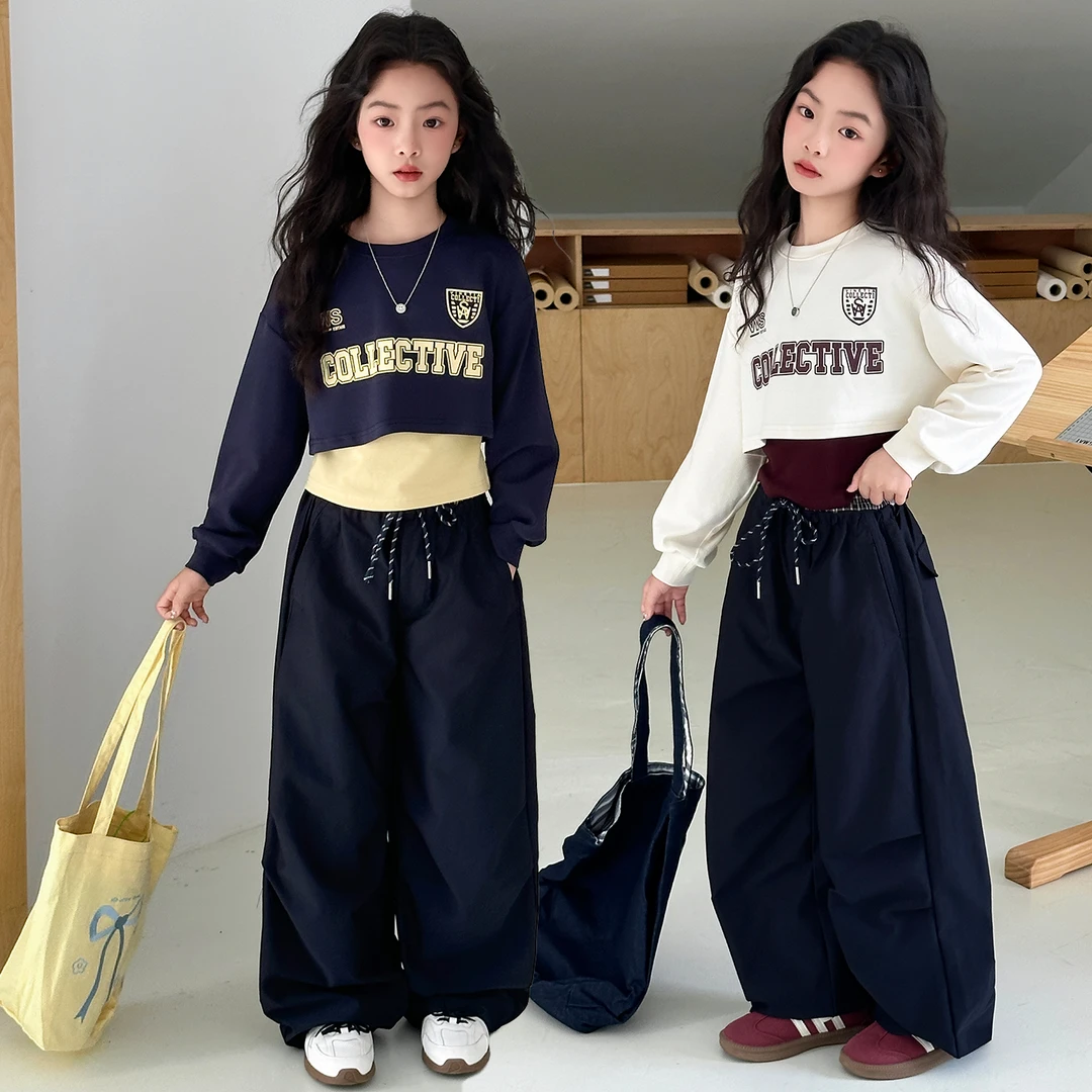 女童秋装休闲套装2025新款韩版洋气时髦中大童儿童春秋卫衣三件套