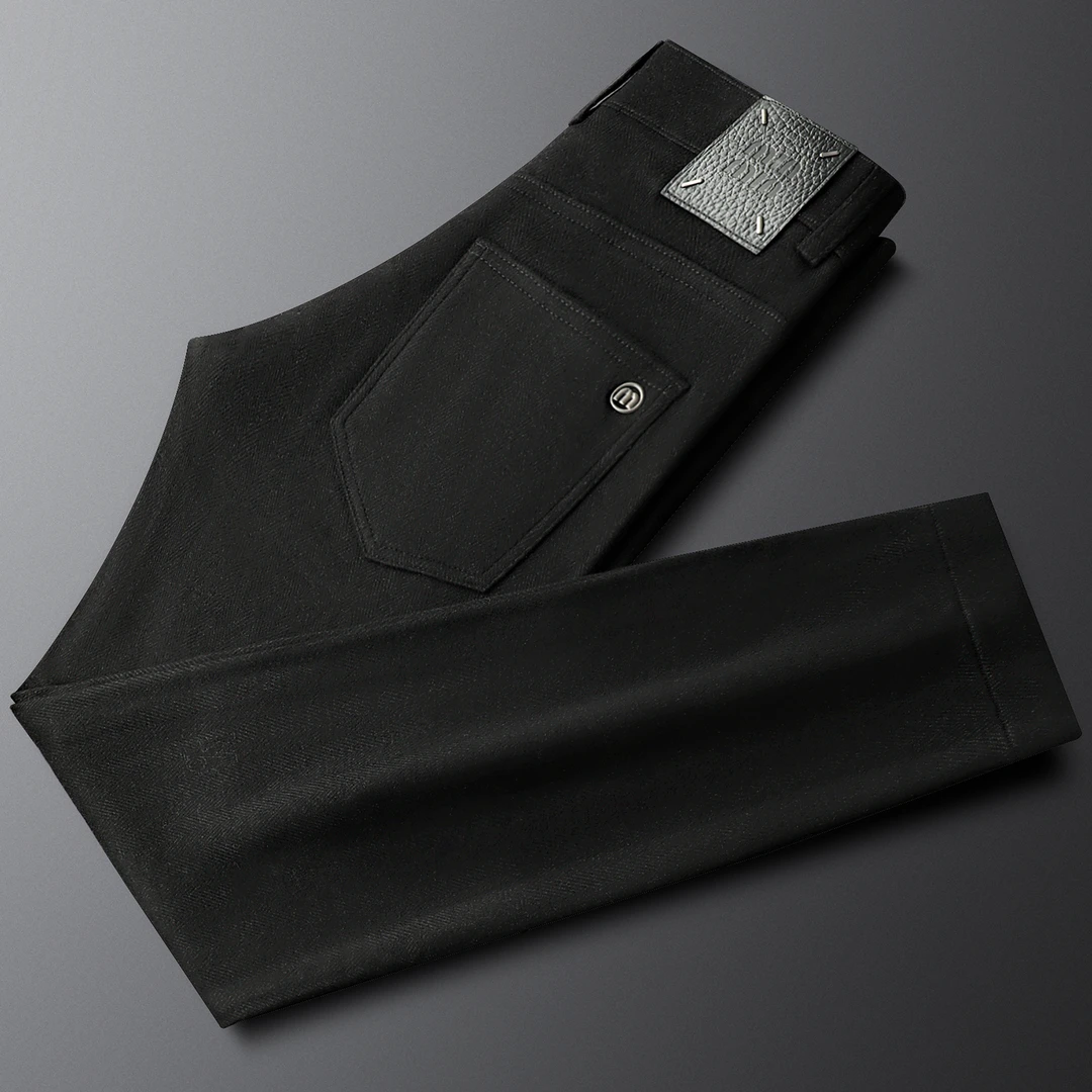 内米霍切轻奢毛呢休闲裤秋冬厚款提花桑蚕丝含羊毛修身小脚商务裤