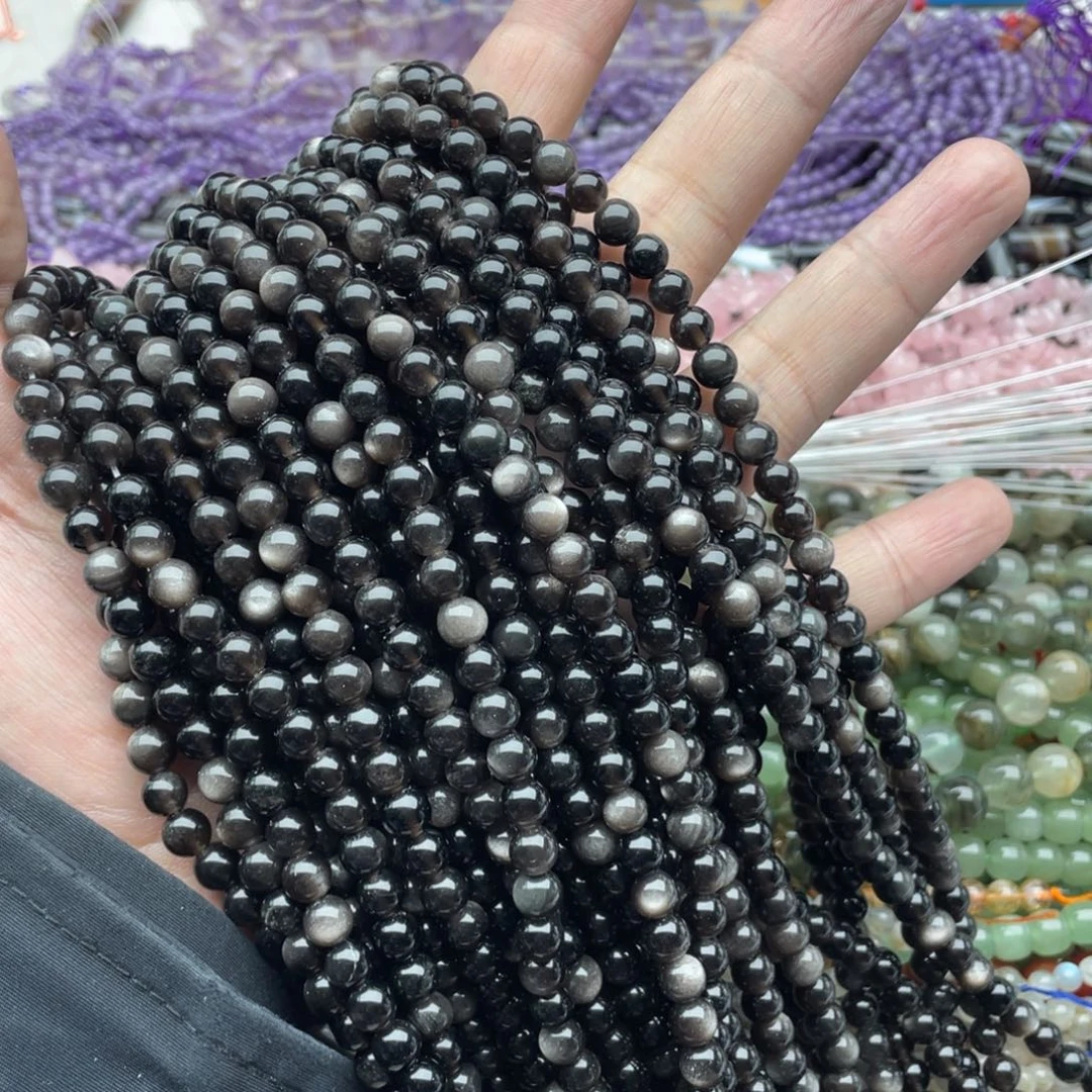 玛瑙/玉髓珠宝半成品未镶嵌一条装6mm+银曜圆珠