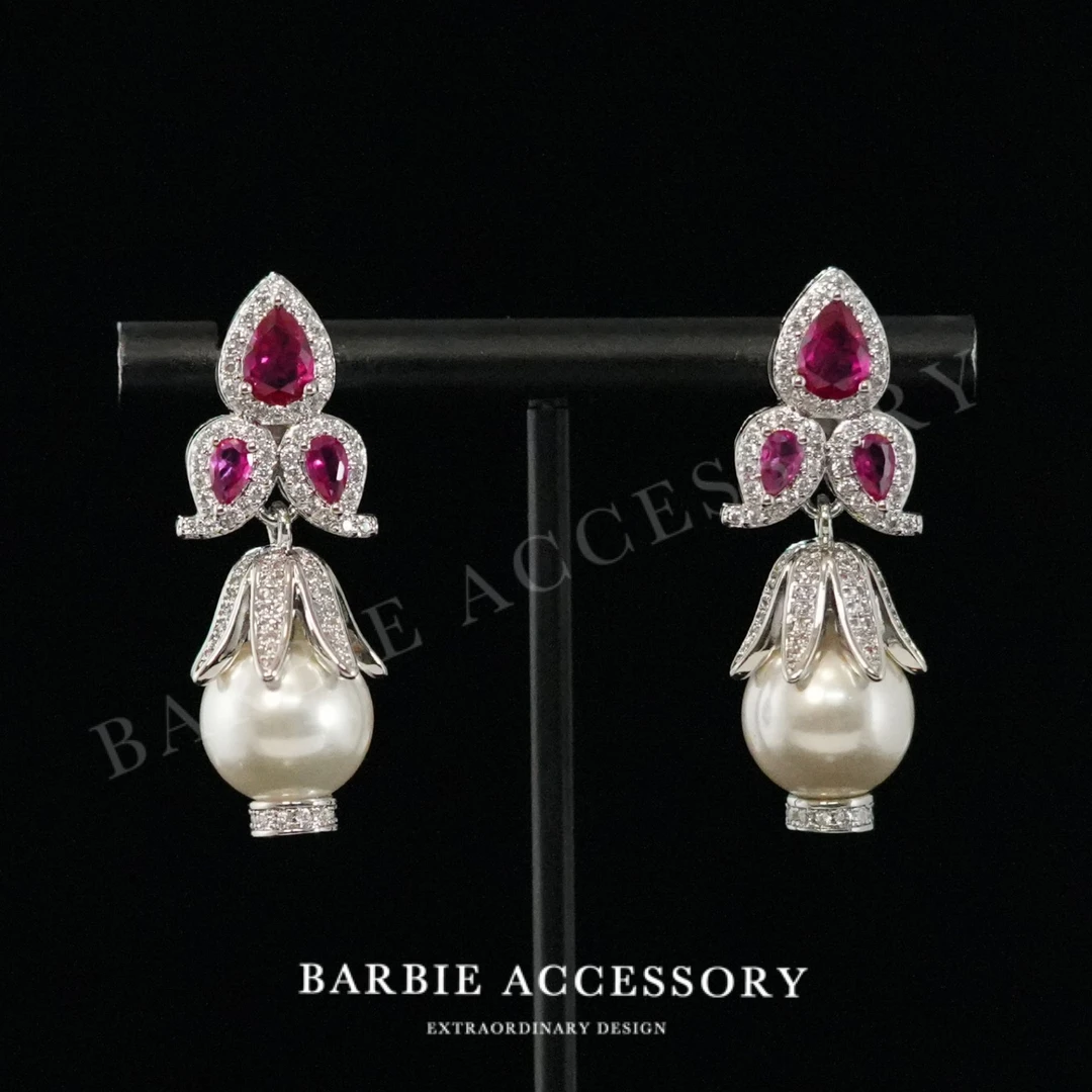 铜合金合成锆石耳饰 【玫星花坠】复古法式设计款高级绝美百搭耳环