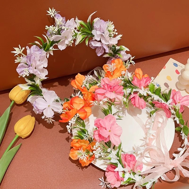 装饰花环少女藤编系带女童头箍白发头花超仙森系仿真配饰拍照公主