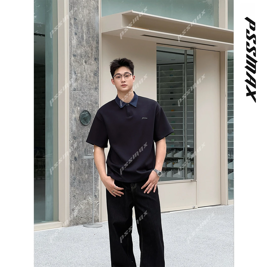 【现货】【PSSMAX】胖俗俗【拼接老钱POLO】2025夏季新休闲宽松短袖T恤