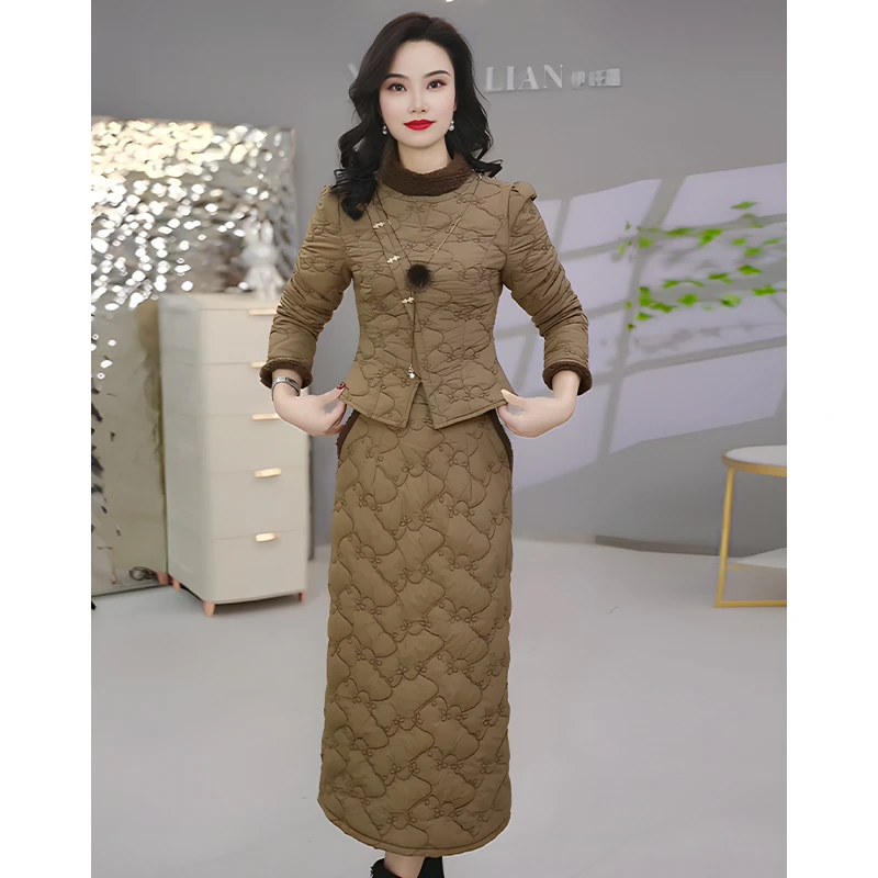 2025冬季新款时尚加厚加绒优雅百搭气质女人味时尚连衣裙长袖