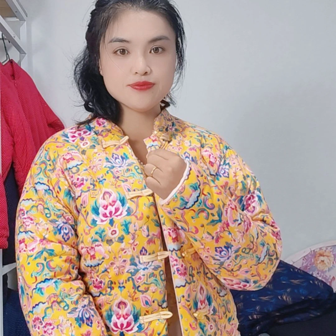 中年妈妈秋冬新中式立领洋气印花棉衣适合40 - 50岁妈妈碎花国风