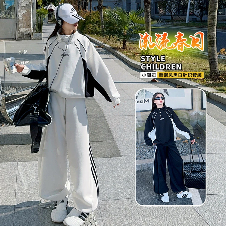 女童春季套装2025新款儿童洋气潮流设计感炸街运动休闲两件套