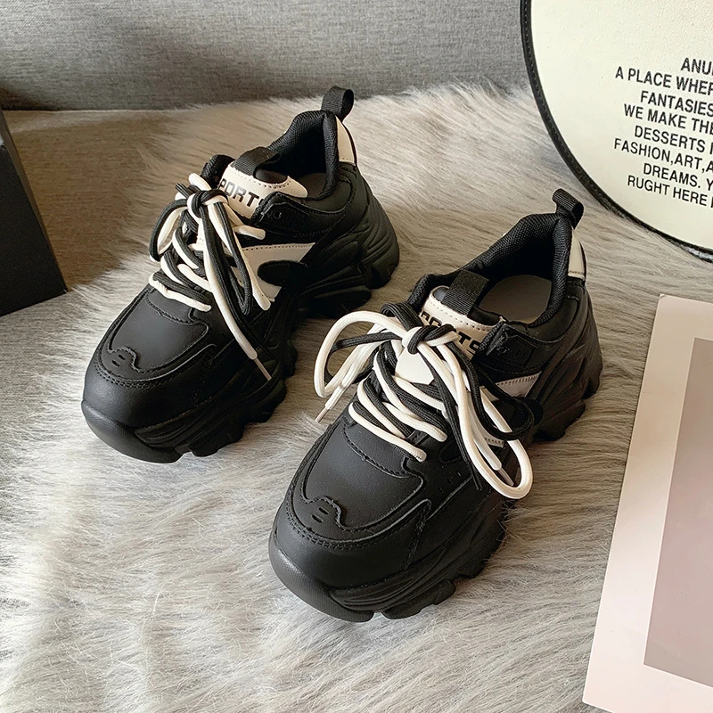2023新款黑色系带网红百搭时尚舒适休闲老爹鞋YL010