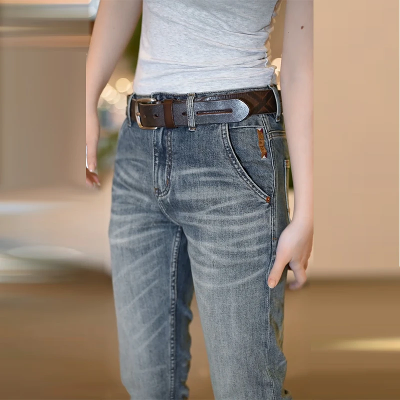 美式水洗高端纹理牛仔裤修身直筒2025年春夏新款裤子男时尚百搭裤