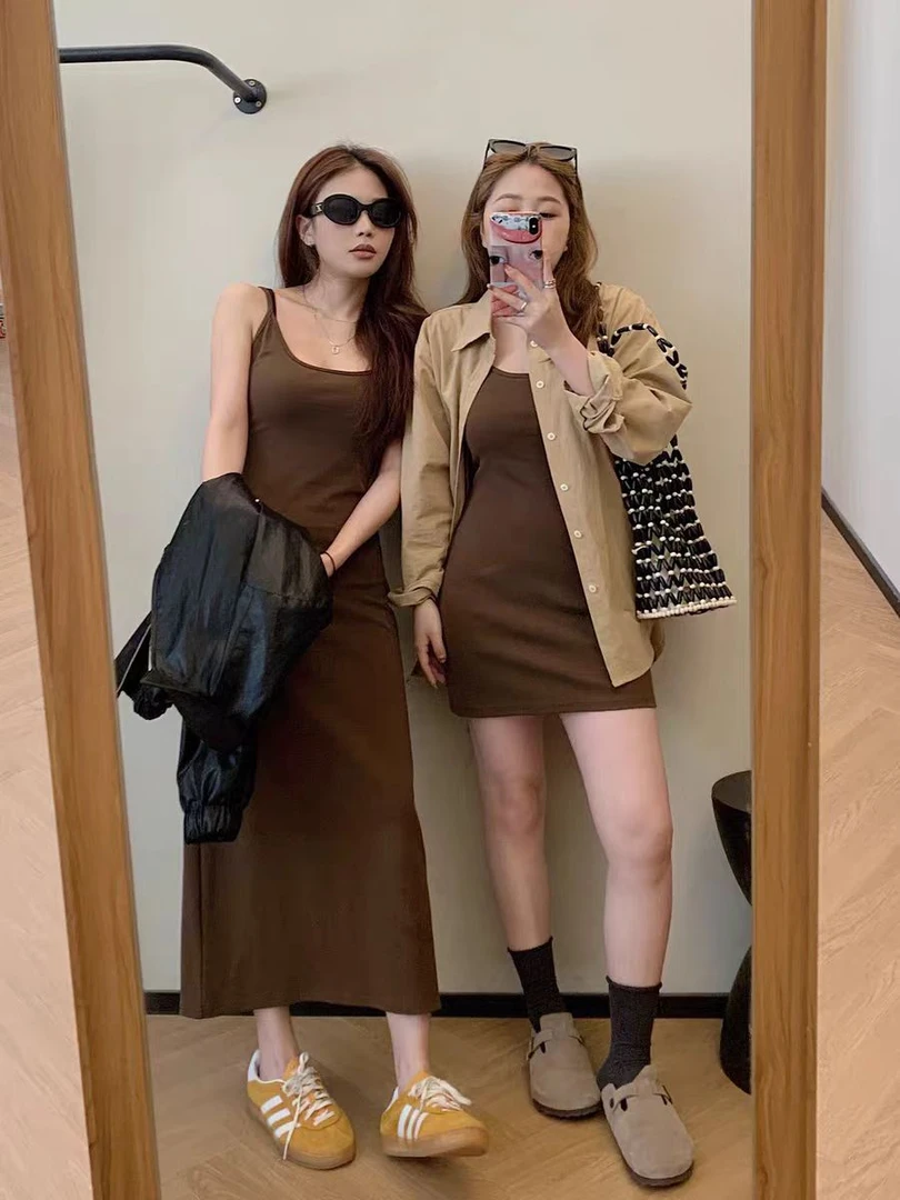 纯欲性感螺纹背心长裙女修身显瘦外穿吊带裙过膝连衣裙内搭打底裙