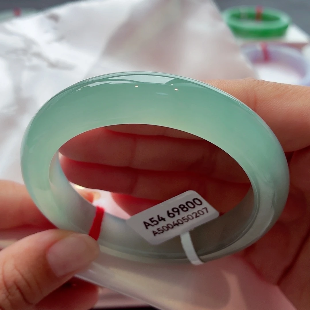 翡翠未镶嵌手镯68冰胶果冻底仙女蓝54.7-14