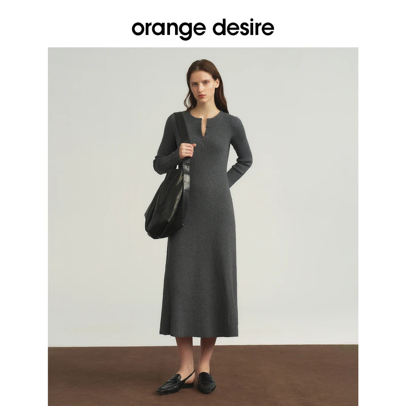 【橱窗】orange desireV领半开襟竖条纹针织连衣裙OD2EWKLK167