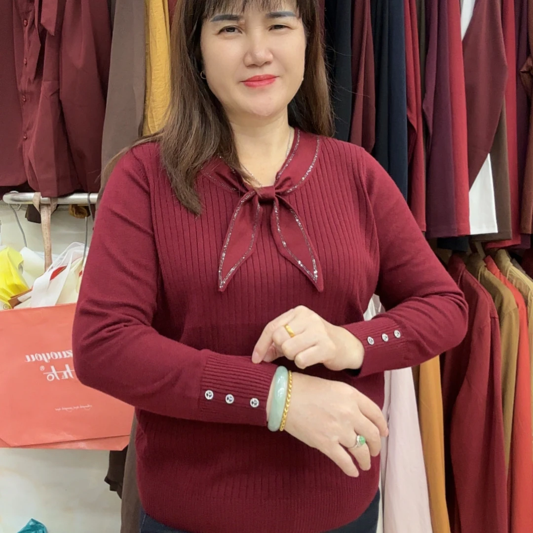 蝴蝶结时尚洋气显瘦遮肚子长袖上衣气质百搭9672