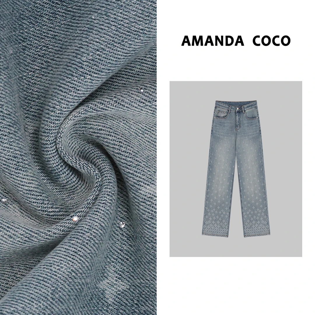 KEY# 欧货潮牌~2025春夏高定烫钻牛仔阔腿裤