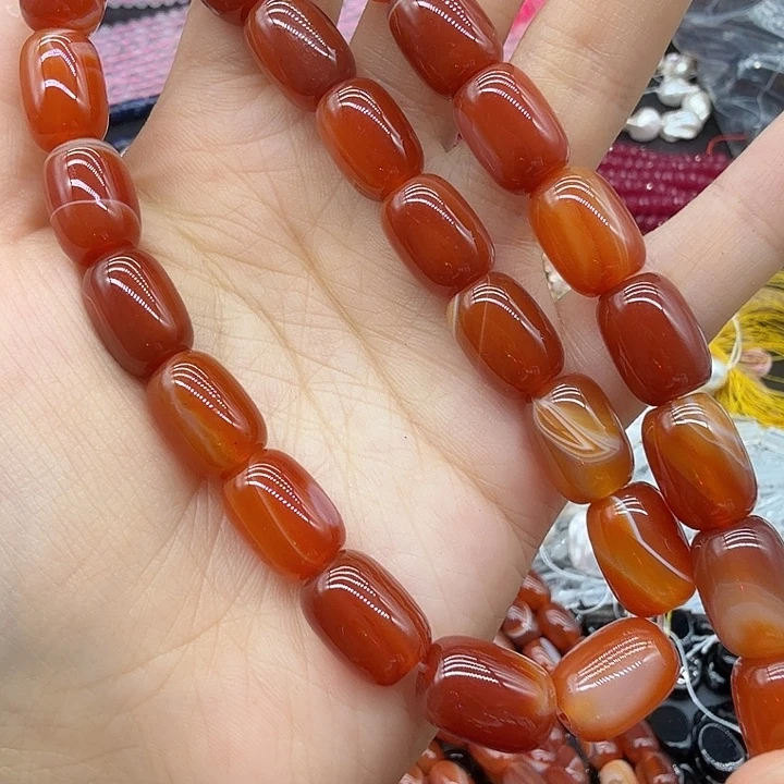 未镶嵌珠宝半成品水晶9×13红玛缠丝桶珠一条