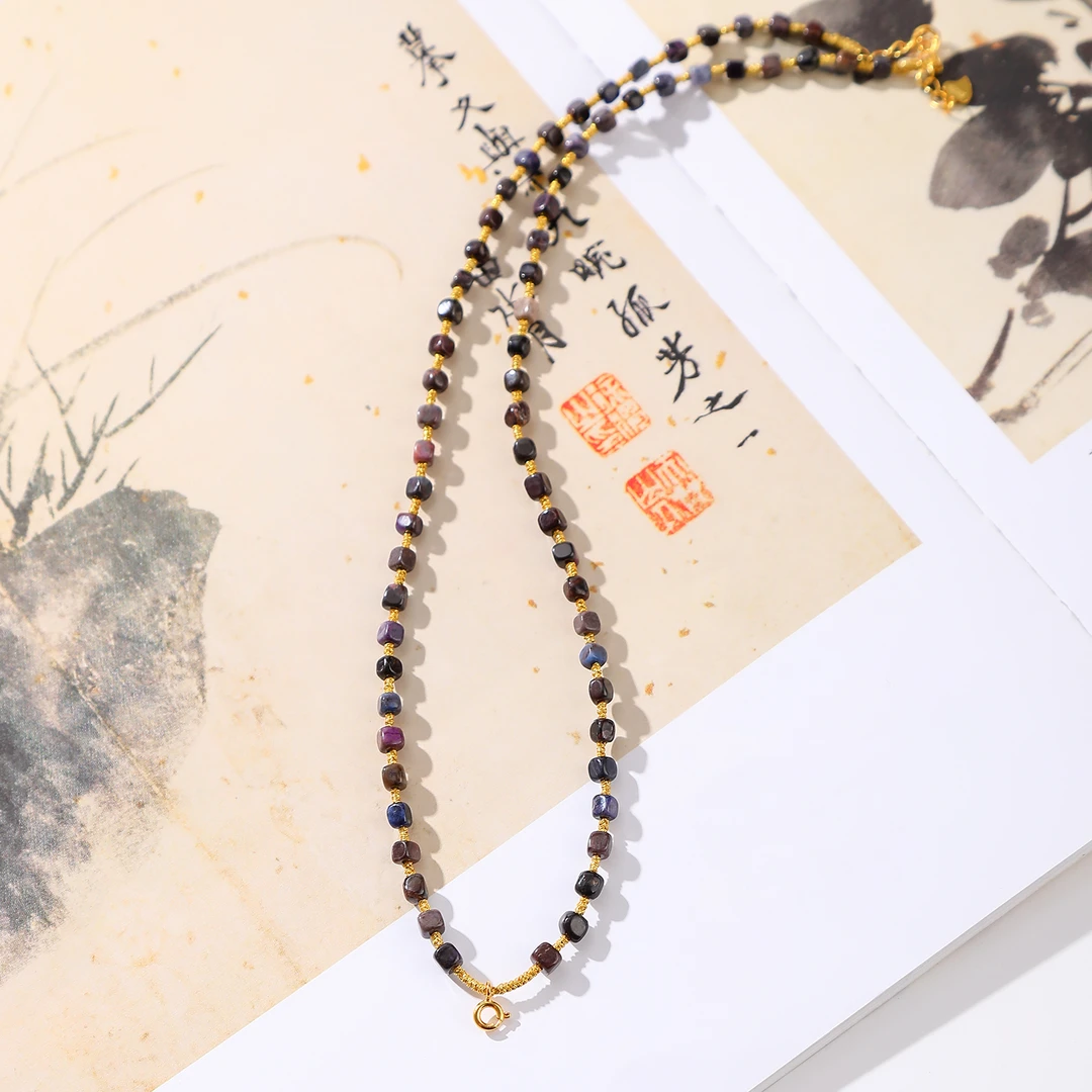 链子925银 一了个卜【画楼】四棱方块万能弹簧扣项链