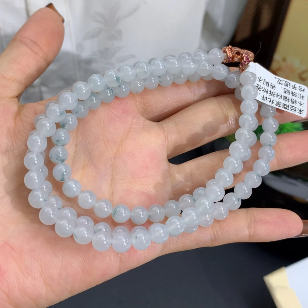 未镶嵌手串翡翠卡6冰胶白冰飘蓝花项链