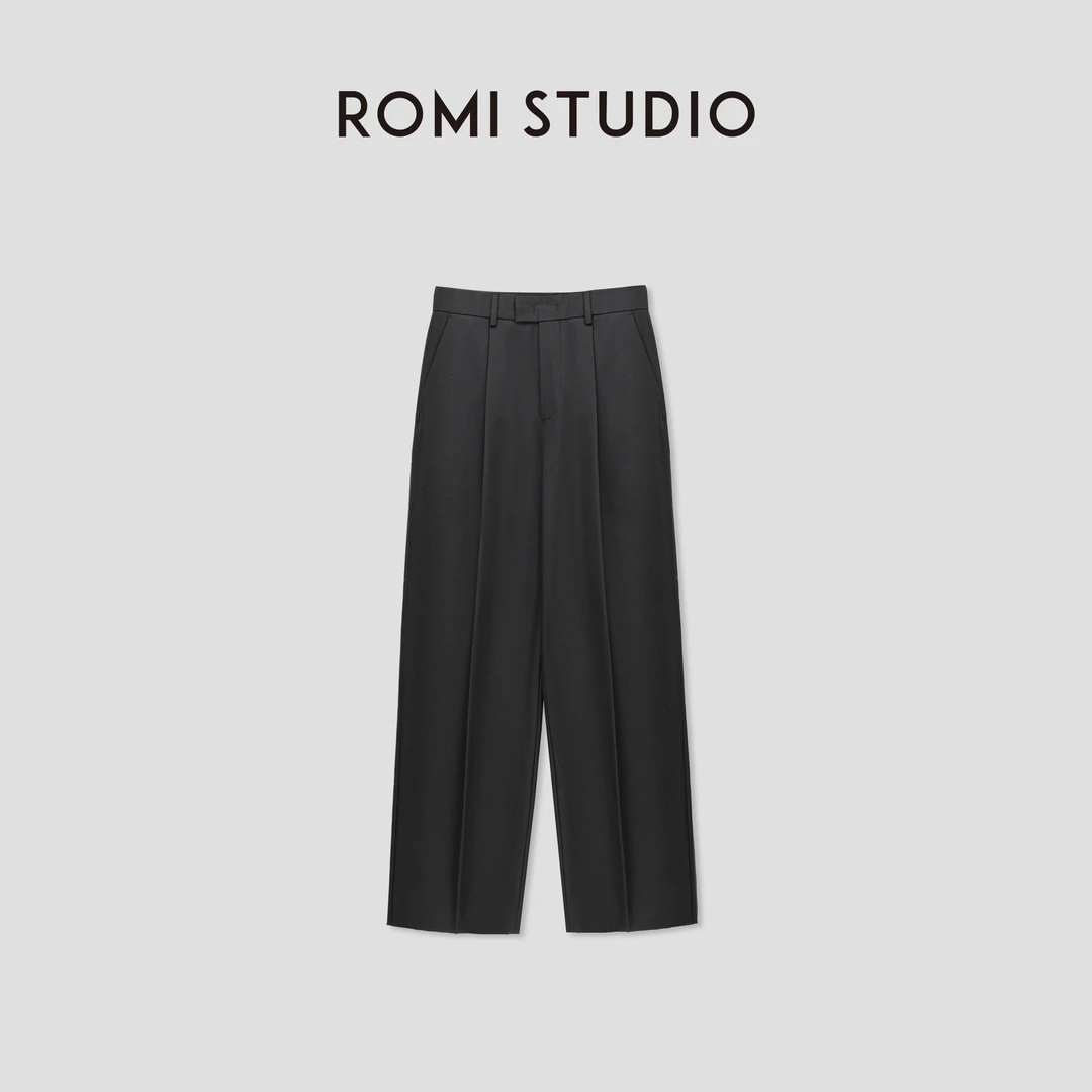 ROMI STUDIO500g精纺高腰直筒挺括腔调穿搭休闲长裤23AWK1149