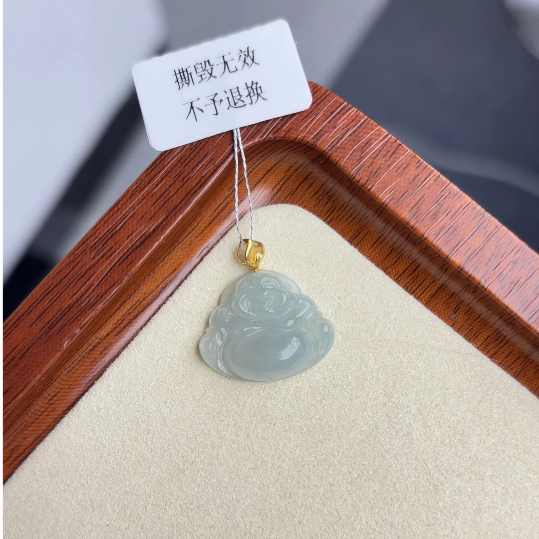 天然缅甸A货翡翠18k金镶嵌佛公