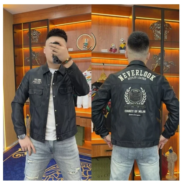 7801 字母麦穗皮衣 翻领男模潮品潮款潮男高品质精品爆款