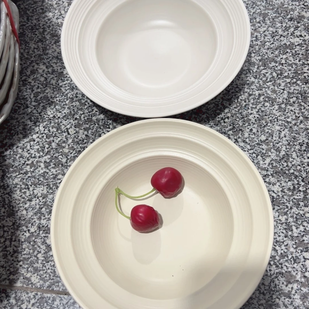 瓷5*7奶油风螺纹草帽深盘微瑕