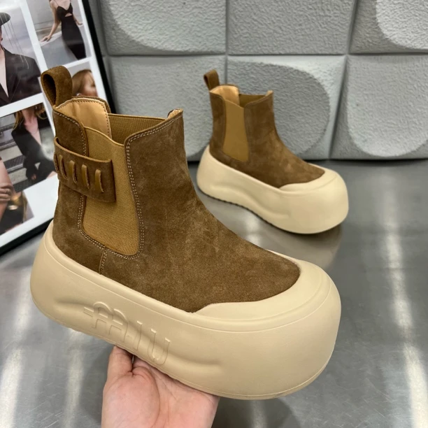 主播推荐2025年（8576-22）7公分厚底马丁靴皮带扣高帮一脚蹬休闲鞋