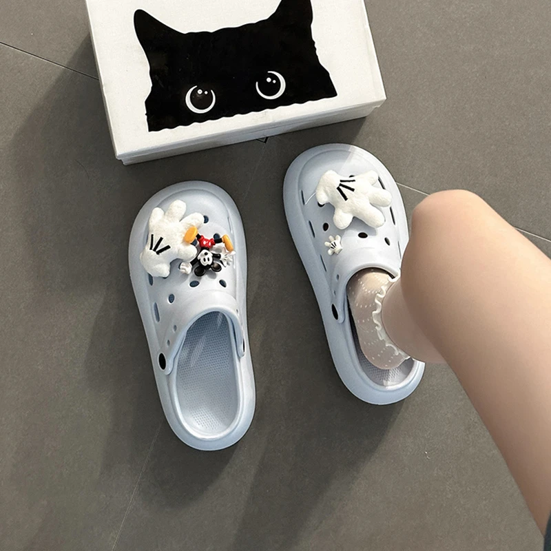 时尚百搭卡通两穿洞洞鞋女2025新款外穿厚底包头凉鞋半拖鞋凉拖鞋