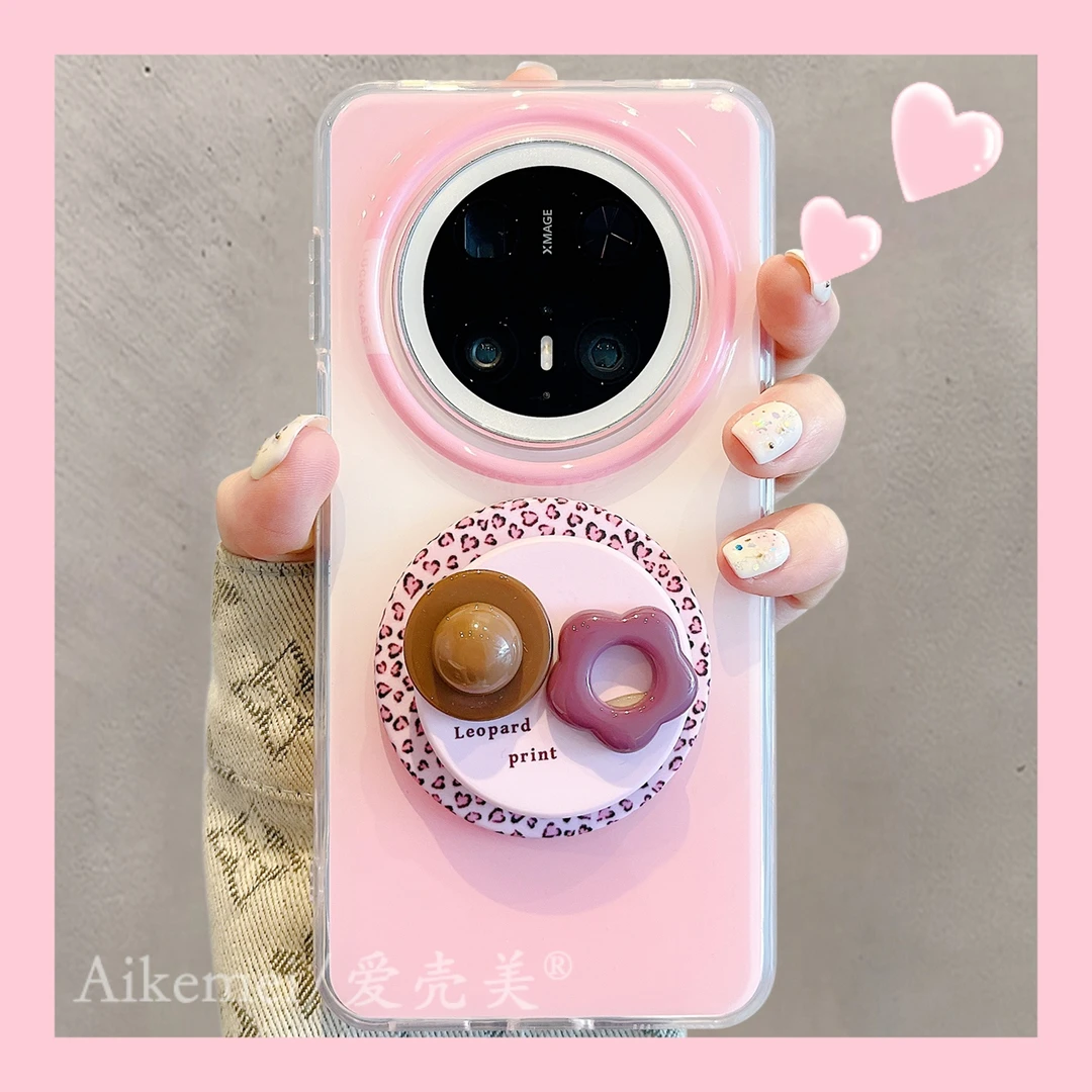 适用华为mate70pro+手机壳渐变晕染Mate60pro+立体宝石磁吸支架女