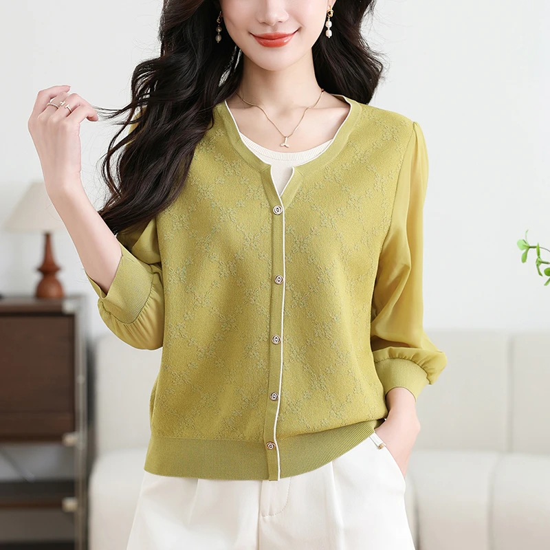 假两件上衣女夏季时髦时尚洋气中袖t恤显瘦遮肉妈妈提花冰丝小衫