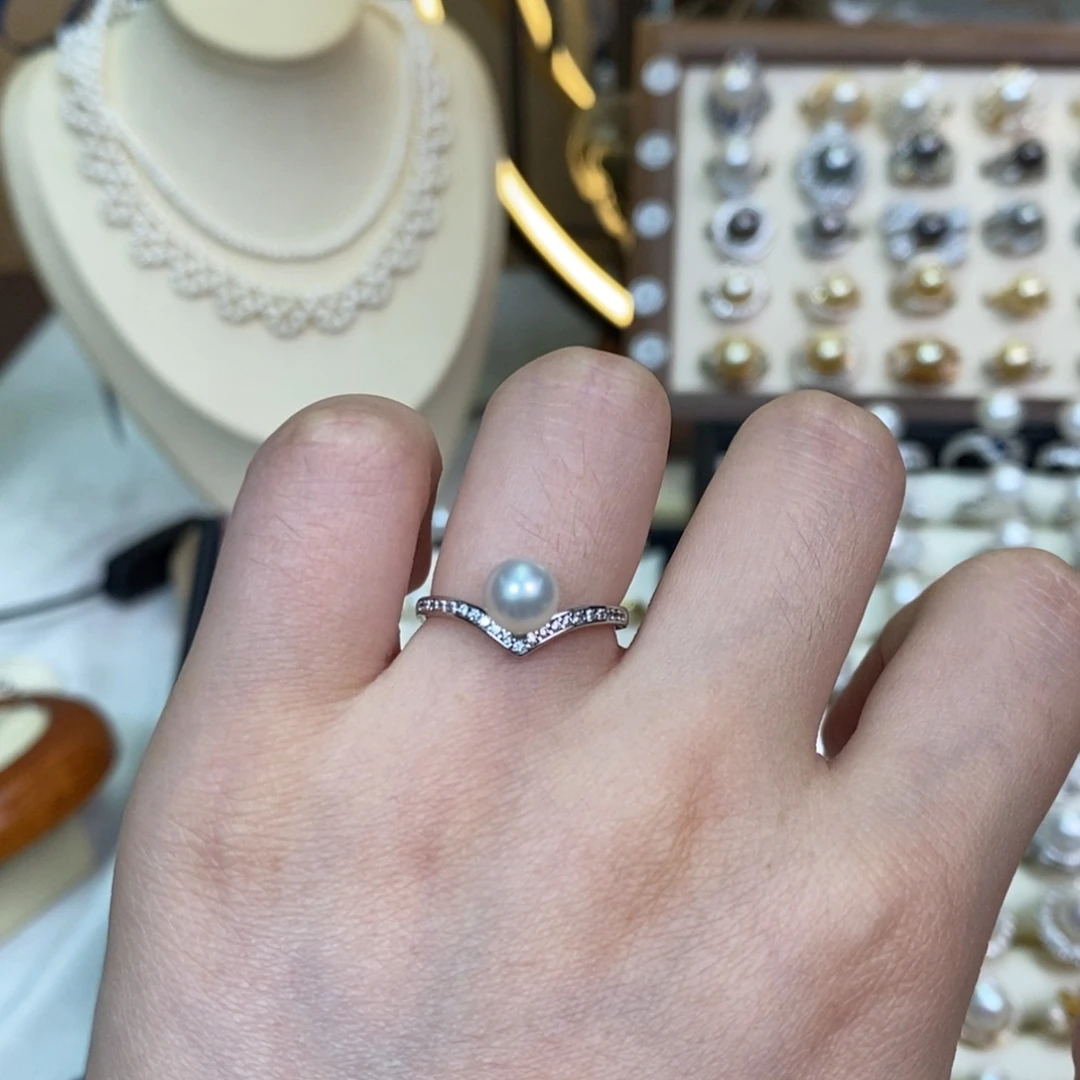 银S925镶嵌戒指海水珍珠微瑕