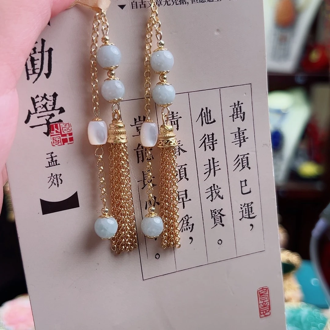 银S925镶嵌翡翠挂件耳环