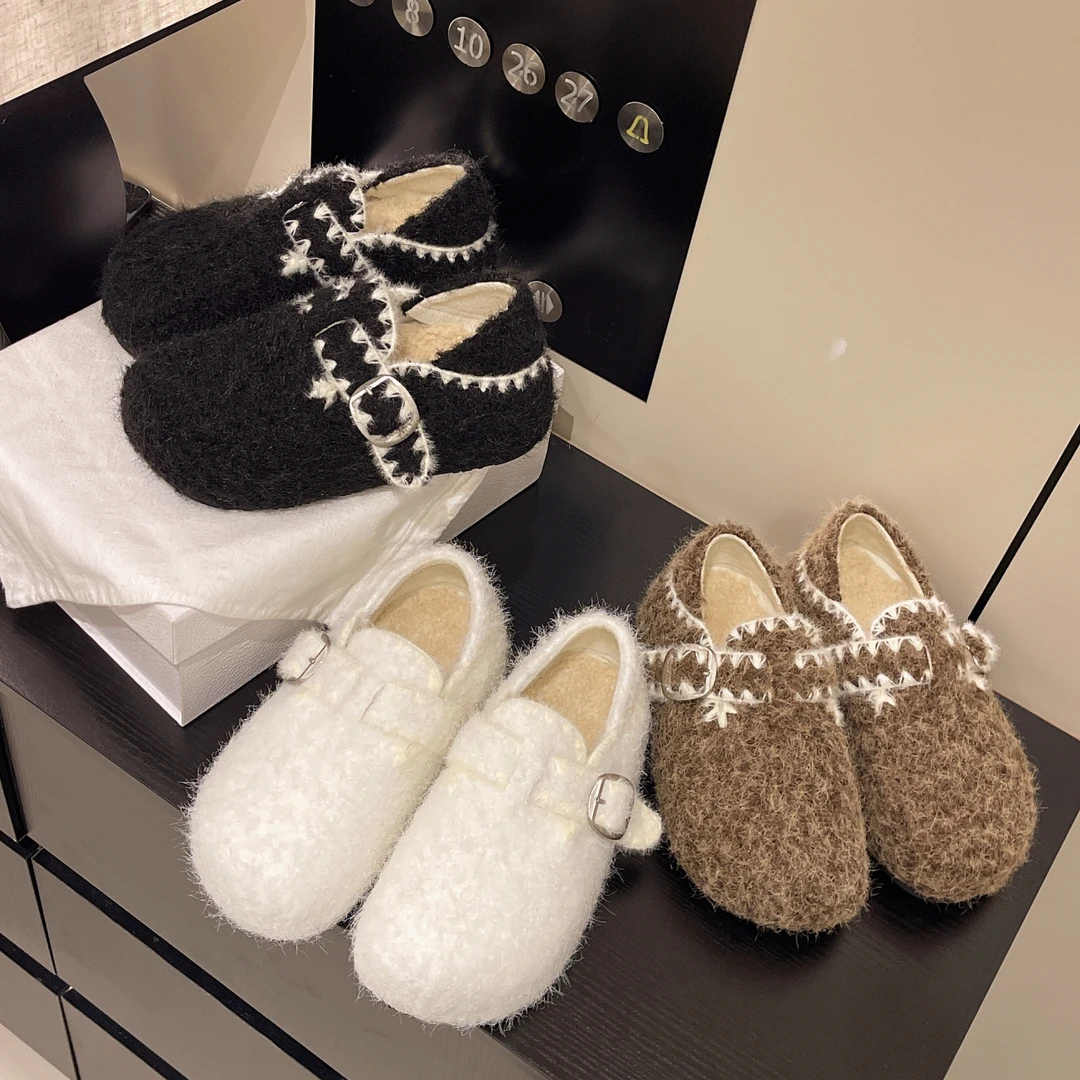 超火加绒毛呢勃肯鞋女冬季爆款加绒毛毛鞋外穿一脚蹬两穿休闲棉鞋