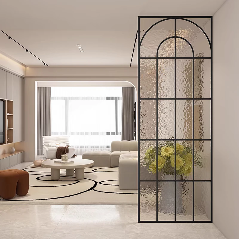 法式奶油风隔断玻璃客厅入户玄关水纹玻卫生间铁艺不锈钢屏风
