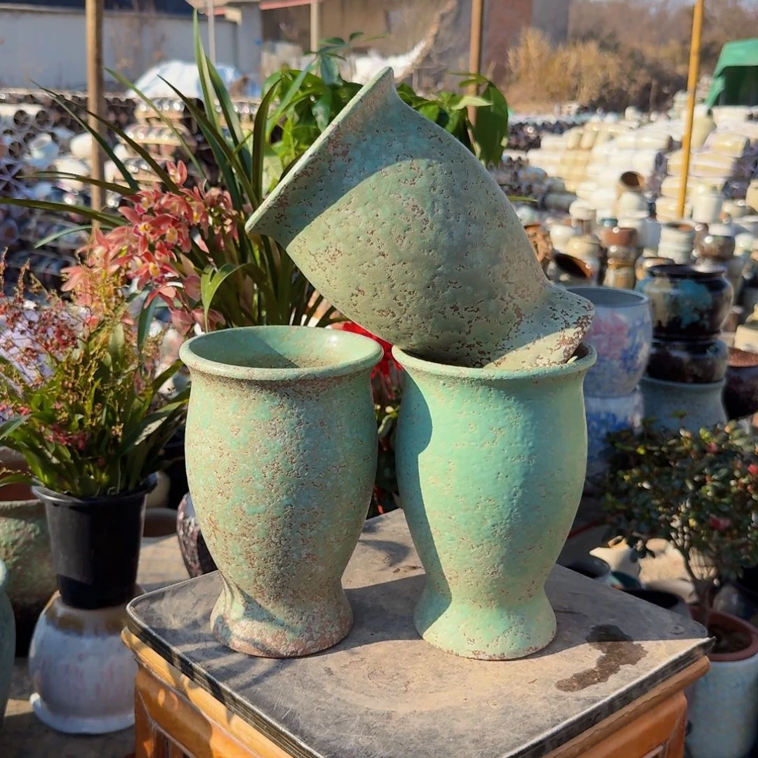 紫砂花盆口13高20（三个美人鱼绿