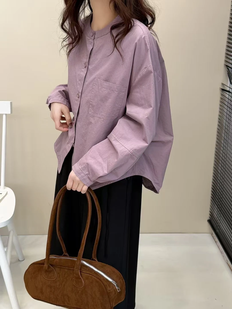 韩系磨毛灯笼袖衬衫女秋冬2025新款休闲百搭通勤衬衣宽松显瘦上衣