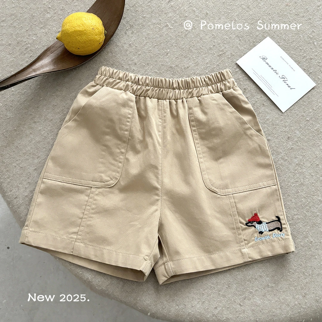 2025新款夏季儿童工装五分裤纯棉绣花短裤男女中小童户外休闲短裤