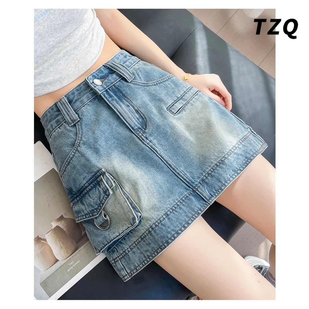高腰牛仔半身裙女夏季小个子显瘦防走光a字包臀短裙子TZQ2550933