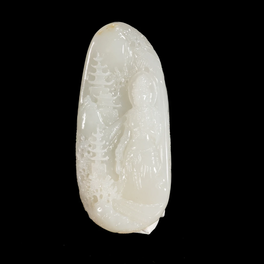 LOT.030和田玉巧雕山水人物牌/X4442