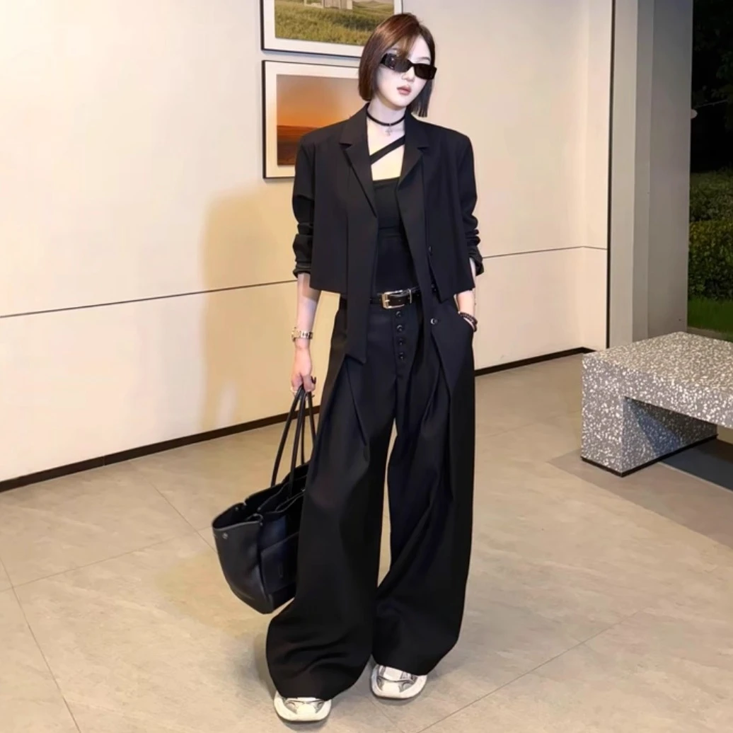 又酷又飒高级感时尚套装女2025秋季新款百搭西装外套阔腿裤两件套