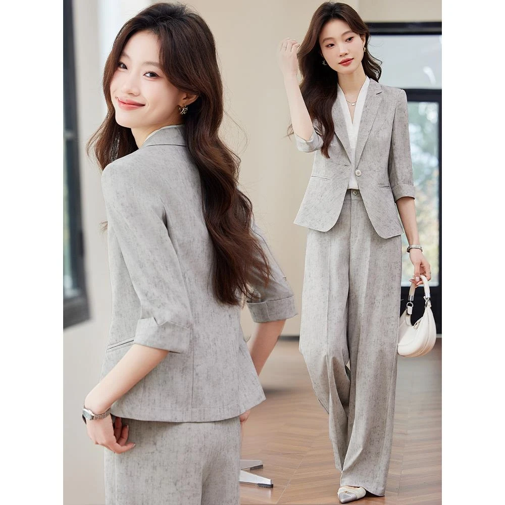 灰色中袖西装外套女士2025新款时尚气质高级职业西服夏季薄款休闲