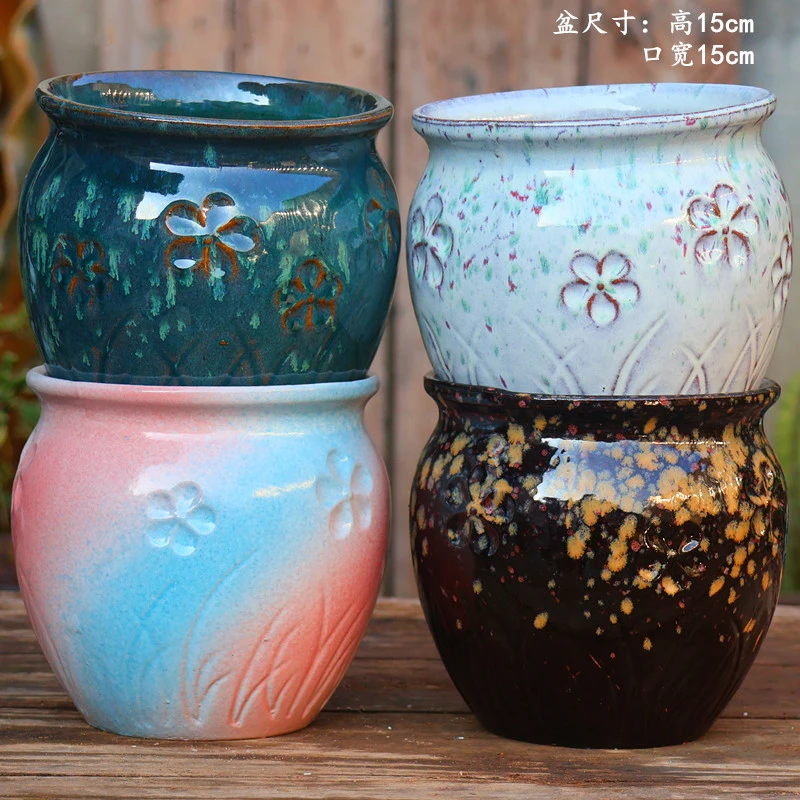 复古浮雕花盆高室内文心兰蝴蝶兰盆绿植大盆个性创意多肉花盆