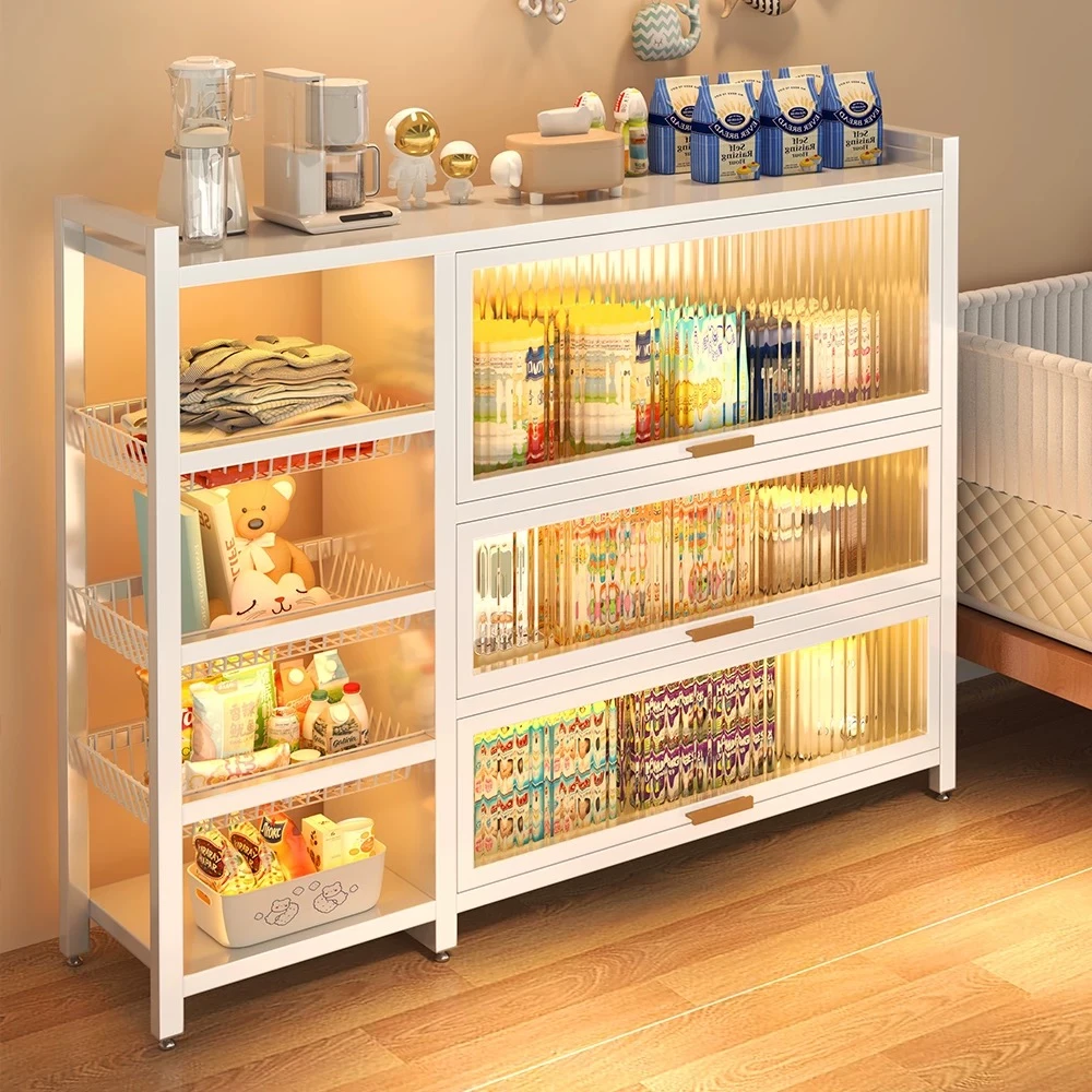 芒达婴儿喂养台防尘落地收纳储物柜宝宝玩具奶粉整理柜带篮置物架