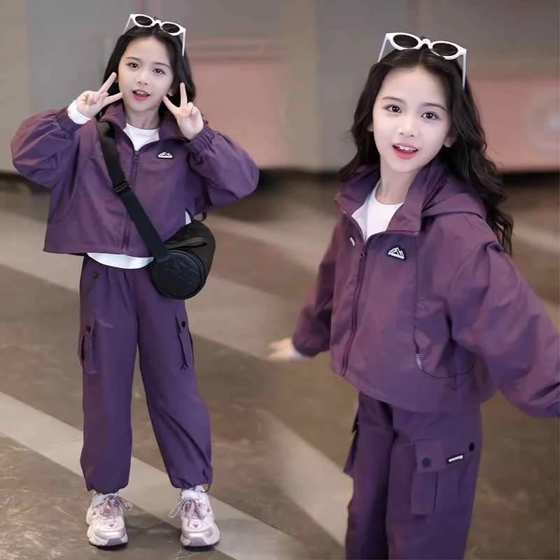 2025春秋款女童外套工装裤套装女孩中大童时尚洋气小女孩甜美潮童