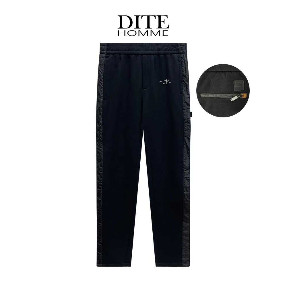 Dite秋季新款黑色运动休闲裤侧边条纹舒适直筒简约闪电标弹力