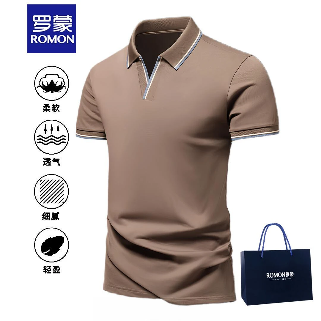 Romon/罗蒙夏季简约休闲风保罗衫百搭翻领男士POLO衫短袖吸汗T恤