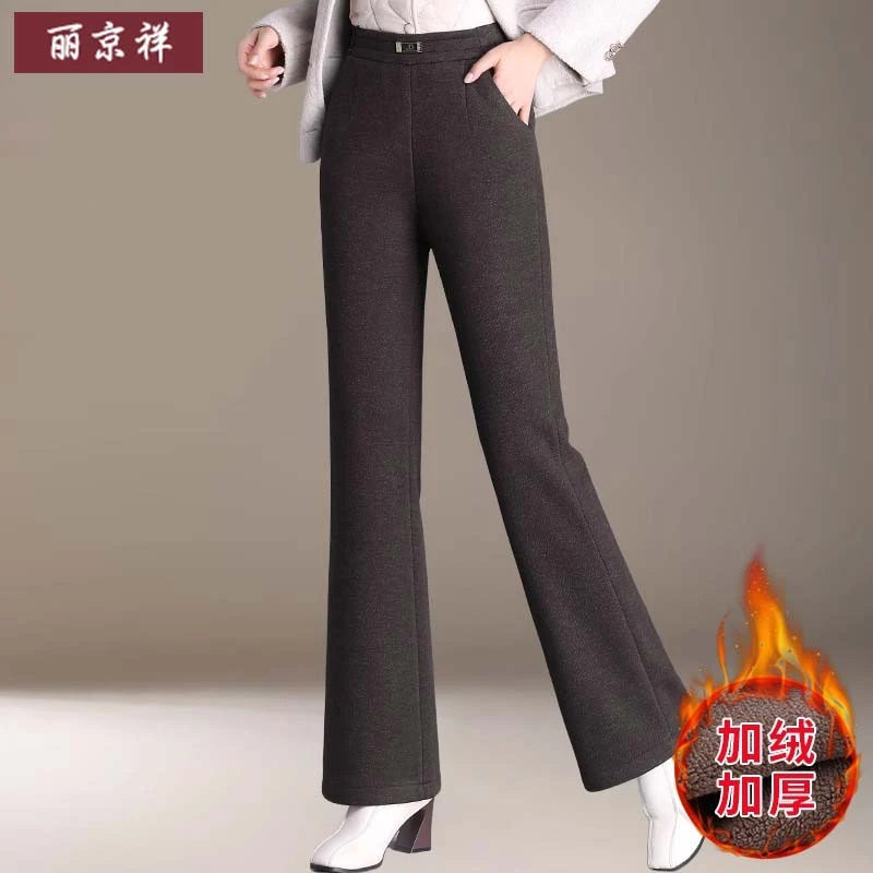 年轻妈妈裤子女秋冬装毛呢裤2025新款中老年女冬装加绒加厚休闲裤