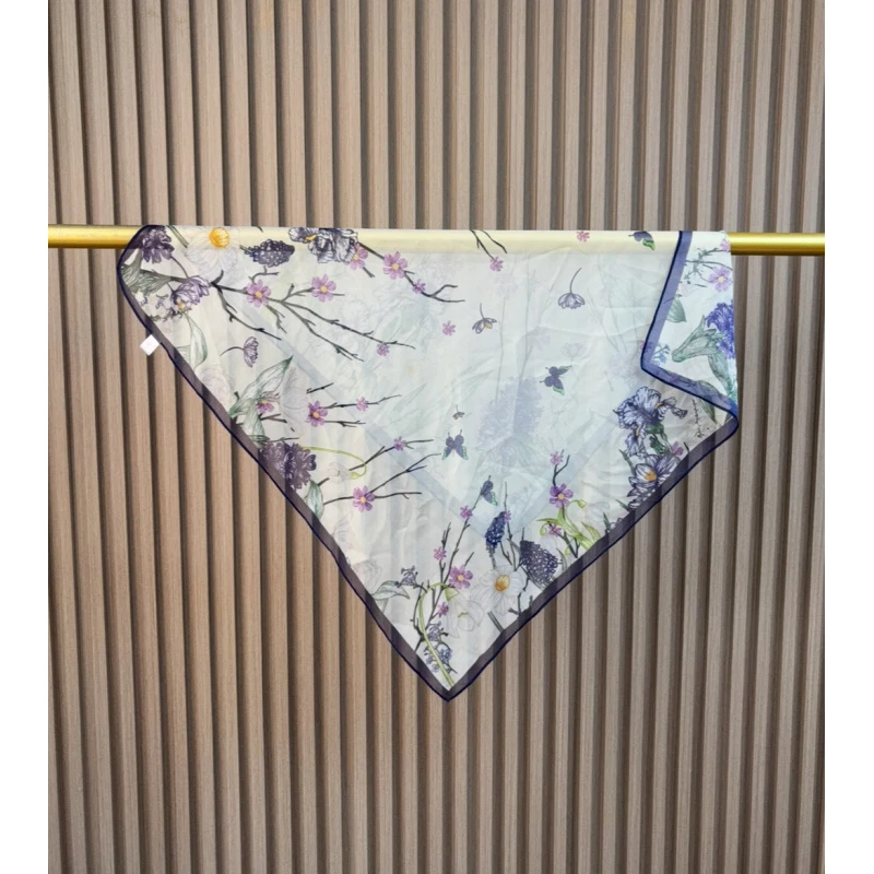 （674）原创法式复古桑蚕丝棉方巾轻奢送母亲节礼物百搭丝巾70*70